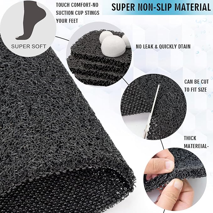 godehone Shower Mats Non Slip Without Suction Cups, PVC Loofah Bathroom Mats - Image 4