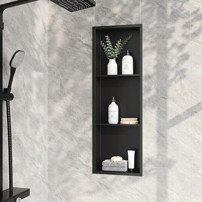 Neodrain 3-Tier 12X36 Inch Recessed Shower Niche Tile Ready, Matte Black by Neodrain