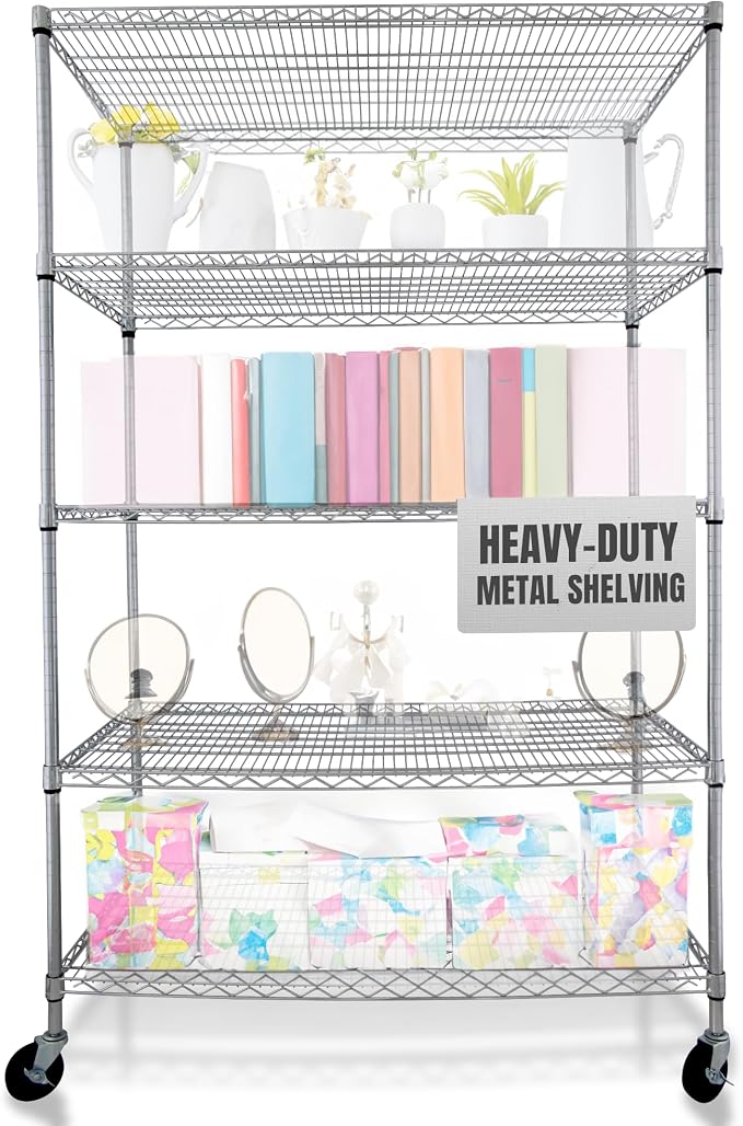4000 LBS Heavy Duty Wire Rack 48 x 24 x 76, 5-Tier NSF Commercial Rolling Rack - Image 11