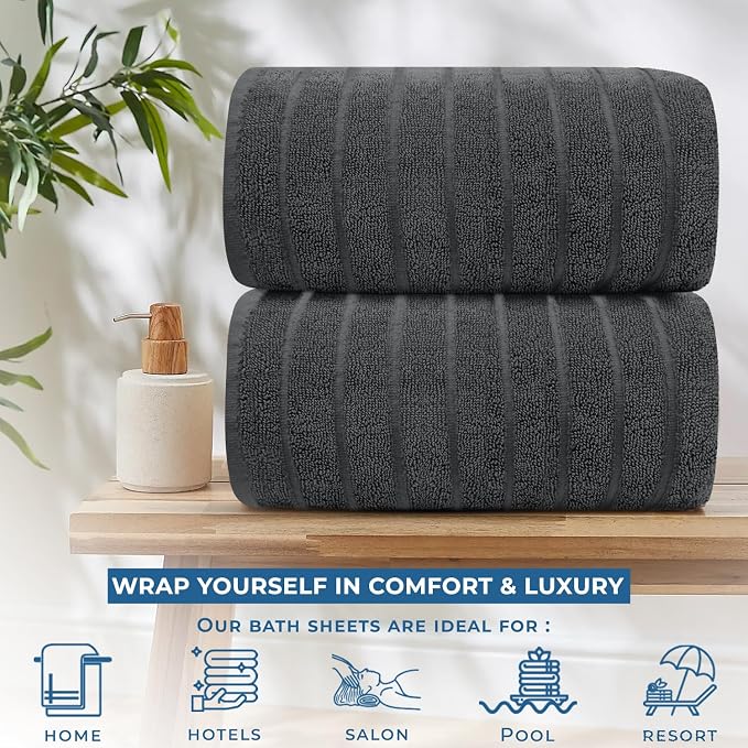DAN RIVER Pack of 2 Bath Sheet 35x70 Inches, Extra Large Ribbed Gray Bath - Image 5