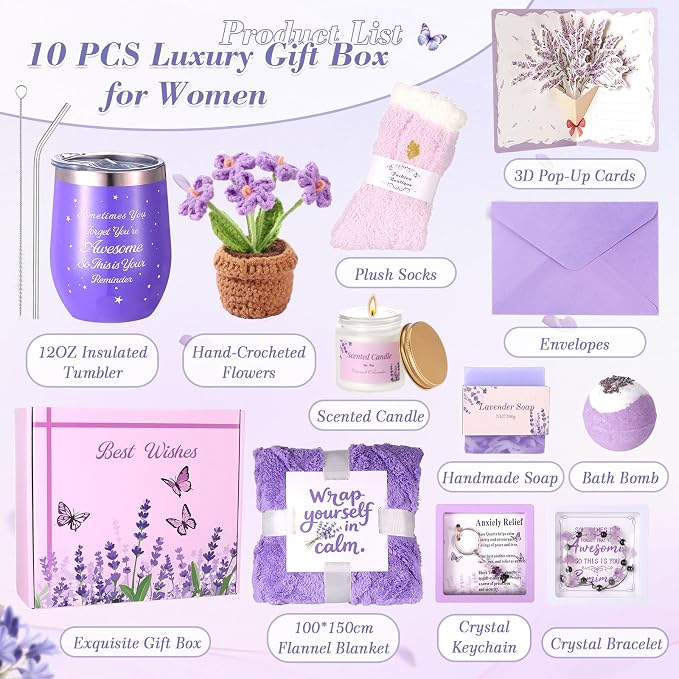 Birthday Gifts for Women Self Care Gifts Set, Lavender Spa Gift Basket Care - Image 2