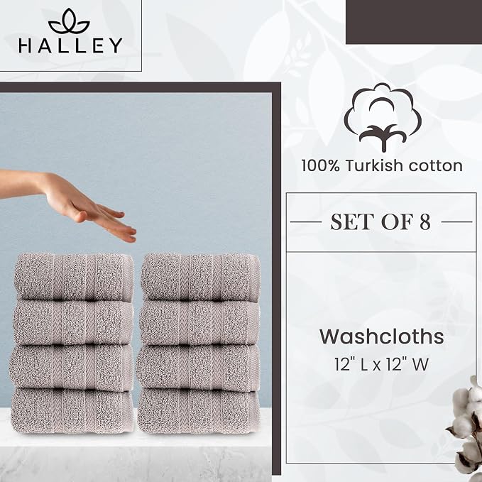 HALLEY Turkish 8 Pack Premium Washcloths 650 GSM Highly Absorbent Super Soft - Image 6