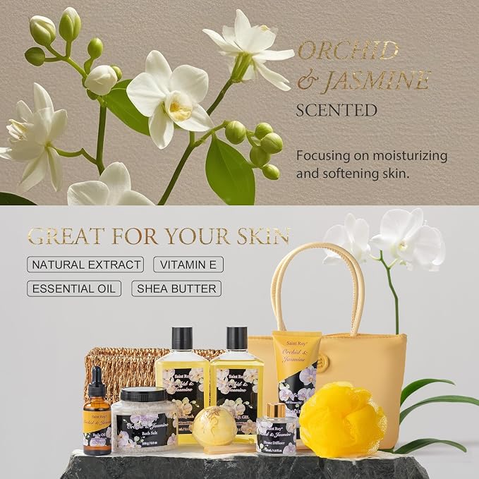 christmas gift bath basket, Bath and Body Gift Basket Orchid & Jasmine Spa Gift - Image 4