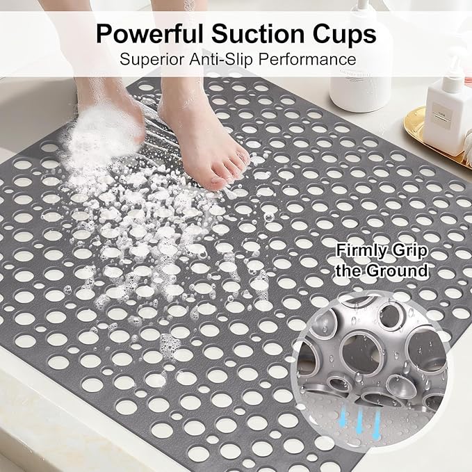 Anti Slip Shower Mat with Suction Cups, 27x27 Inch Quick Drain TPE Non Slip - Image 3