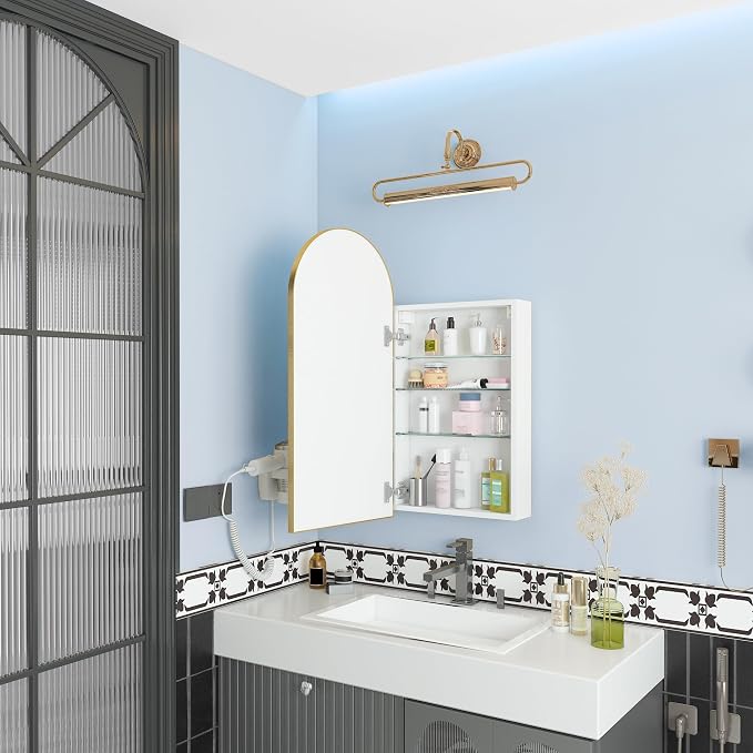 FKWin Arched Gold Bathroom Medicine Cabinet - Image 6