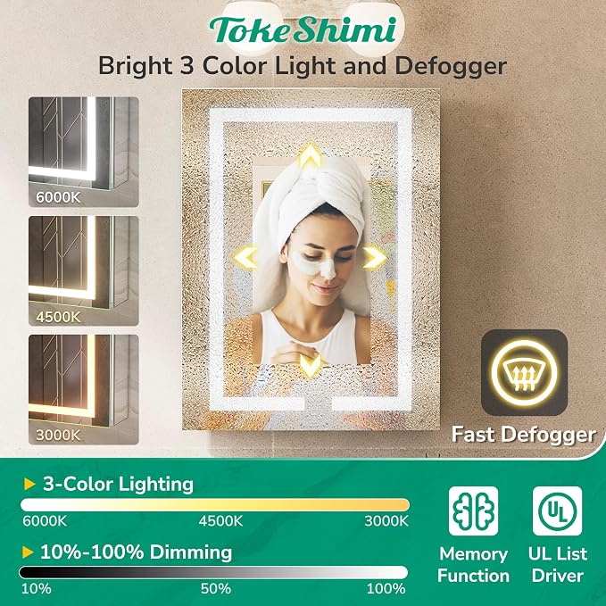 TokeShimi 36x30 Led Mirrored Medicine Cabinet Recessed - Image 6