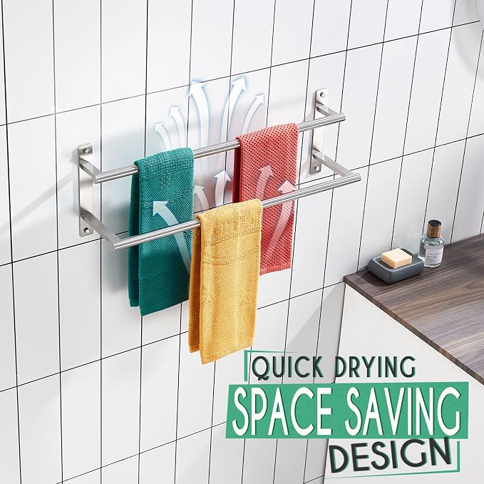 KOKOSIRI 20 Inch Bath Towel Bars Double Towel Racks Bathroom Towel Holder Towel - Image 4
