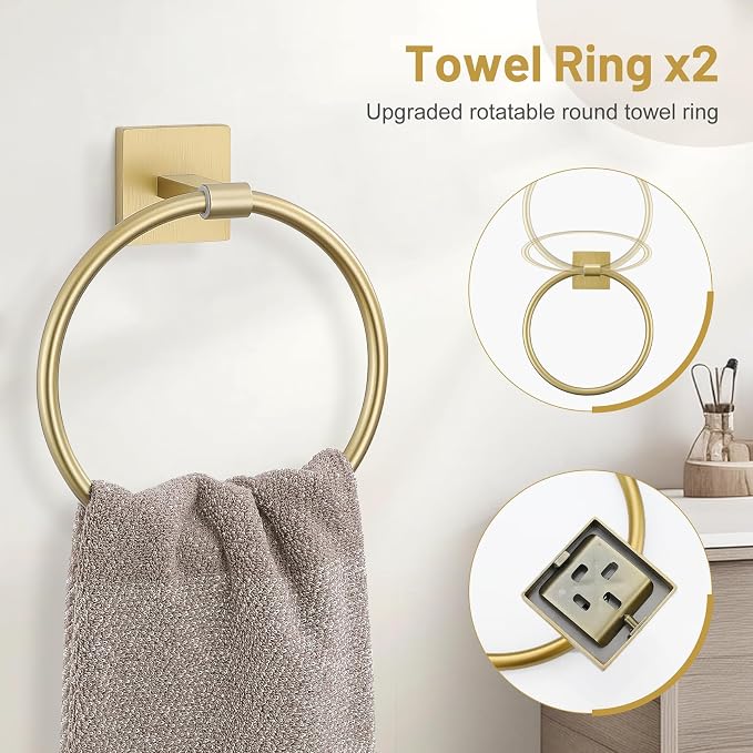 10 Pieces Brushed Gold Towel Bar Set, 23.6 Inch Bathroom Accessories Set SUS304 - Image 3