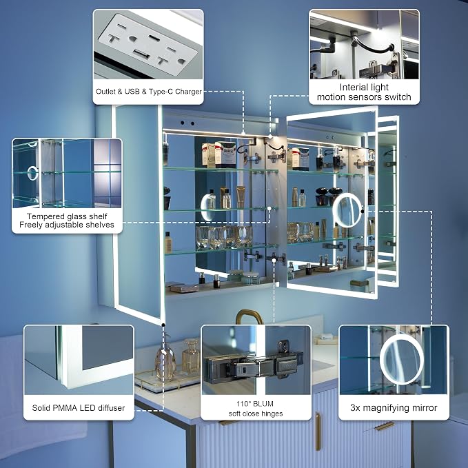 WELLFOR 48" X 30" LED Medicine Cabinet - Image 9