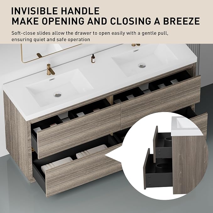 72 Inch Bathroom Vanity with Sink, Double Sink Bathroom Vanity, Freestanding - Image 4