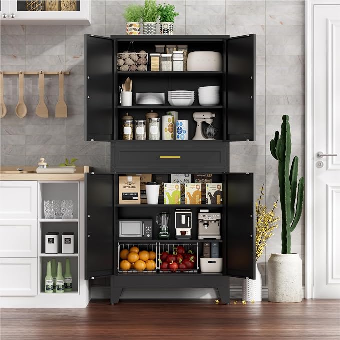 71" Tall Farmhouse Pantry Cabinet, Metal Cabinets - Image 2