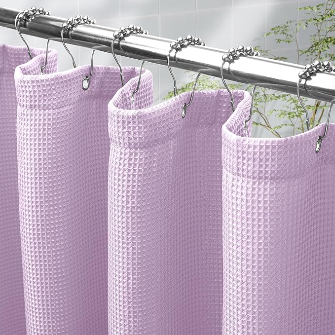 AmazerBath Light Purple Shower Curtain Waffle Textured, Lavender Shower Curtain by AmazerBath