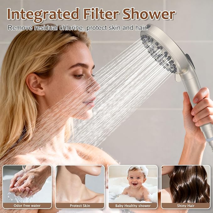 Iriber Brushed Nickel Round Rain Shower System Faucet Set，Bathroom Filtered - Image 5