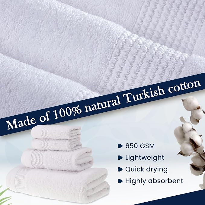 HALLEY Turkish Cotton Towels Super Soft Quick Absorbent 100% Cotton Towels - Image 3
