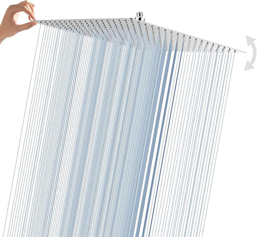 16inch Rainfall Shower Head, Ultra Thin 304 Stainless Steel High Flow Square by Borlon