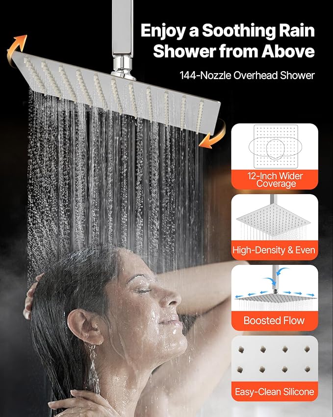 VEVOR Shower Faucet Set, 12 Inch Thermostatic Ceiling Mount Rainfall Shower - Image 5
