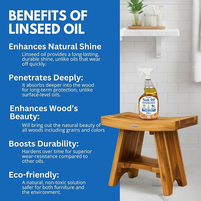 EcoDecors Serenity Teak Wood Shower Bench, Fully Assembled + 4 Pack Teak Care - Image 6