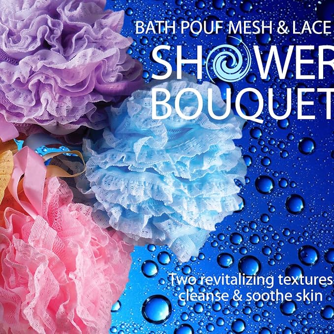 Loofah-Bath-Sponge Lace-Mesh-Set // 2-Scrubs-in-1 by Shower Bouquet/Large Full - Image 4