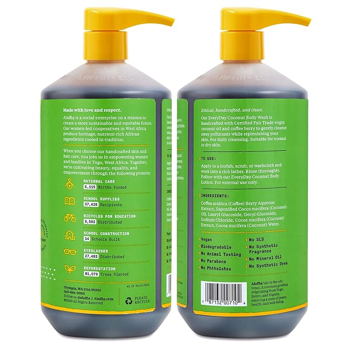 Alaffia Body Wash, Everyday Coconut, Vegan & Cruelty-Free, 32 Oz Ea - Image 2