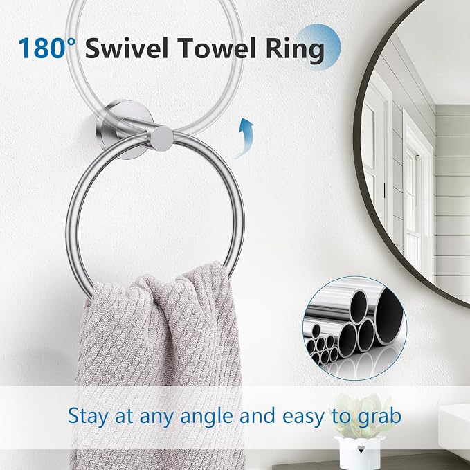 TNOMS Brushed Nickel 5 Pieces Towel Bar Set Bathroom Hardware Set Upgraded - Image 4