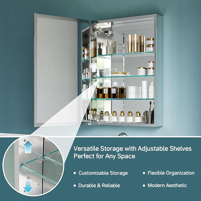 20"x30" Medicine Cabinet Mirror, Aluminum Silver Recessed Medicine Cabinet - Image 4