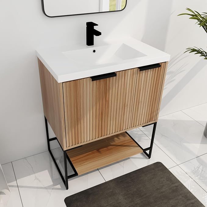 30 inch Bathroom Vanity with Resin Sink, Single Sink Modern Mid Century - Image 3