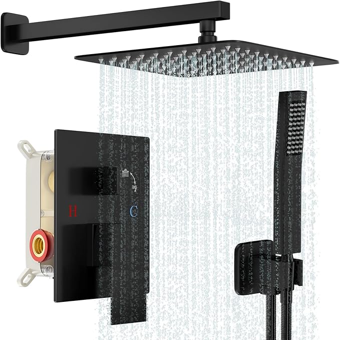 Black Shower System, Shower Faucet Set Bathroom Square Rain Shower Head and by Baetuy