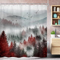 Riyidecor Red Black Mountain Shower Curtain 72Wx72H Inch Nature Scenery Foggy by Riyidecor