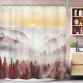 Riyidecor Misty Mountain Shower Curtain 72Wx72H Inch Red Sunrise Nature Scenery by Riyidecor
