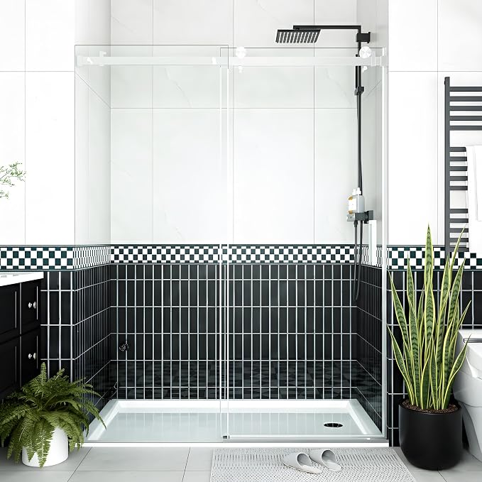 56-60" W x 76" H Frameless Shower Door, 1/4 Inch Clear Tempered Safety Glass by IDEALHOUSE