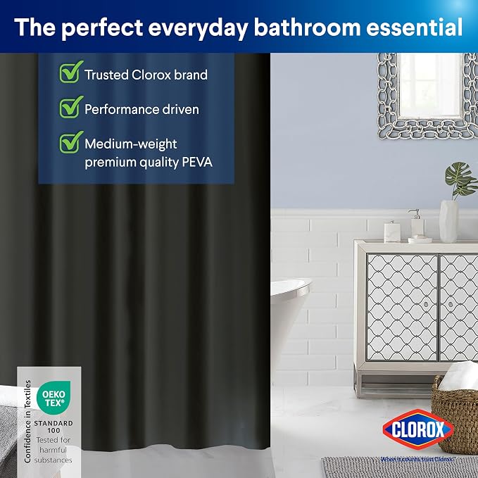 CLOROX Shower Curtain Liner, Premium Medium Weight Flexible Waterproof 6g PEVA - Image 9