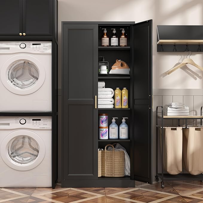 Kitchen Pantry Cabinet, 71”Black Metal Pantry Storage Cabinet - Image 6