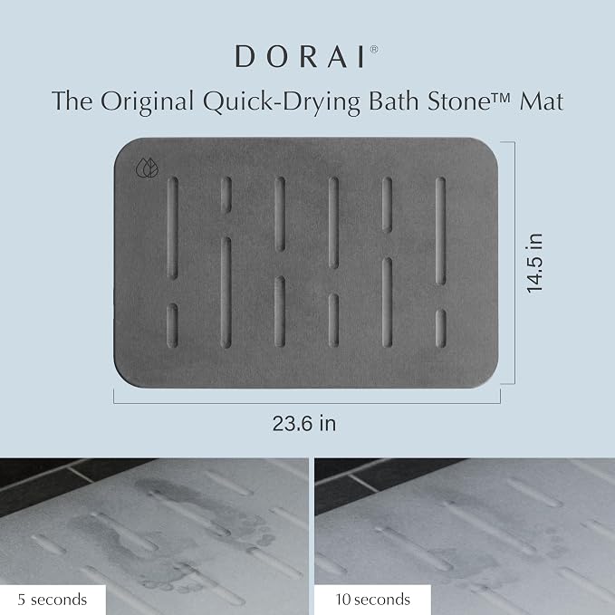 Dorai Home Bath Stone Mat 23.6"x15.4" – Quick-Dry, Non-Slip Diatomite Stone - Image 2