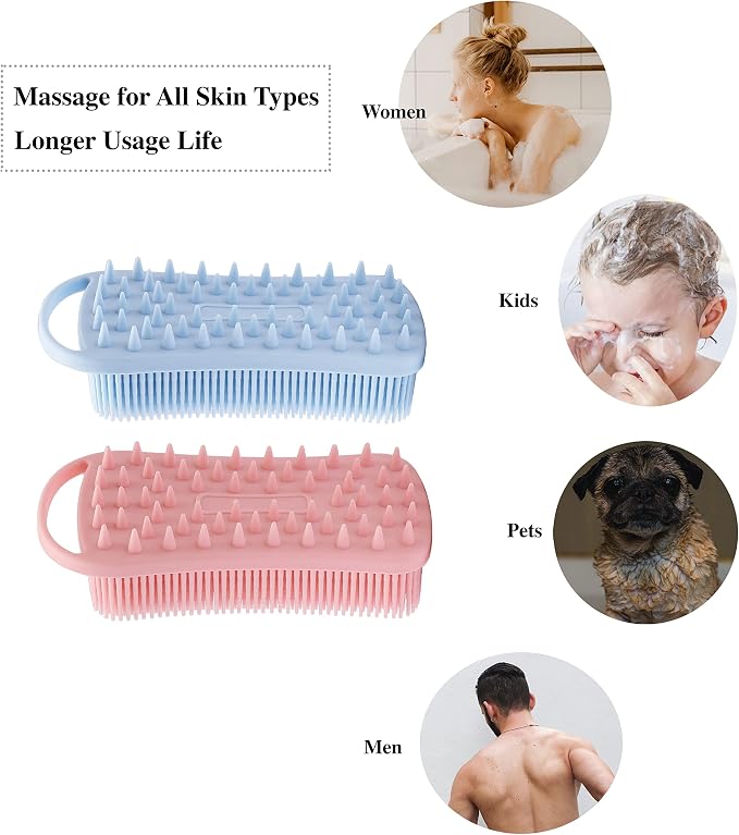 2 PC Silicone Exfoliating Body Scrubber, 2 in 1 Silicone Body Shampoo Brush - Image 4