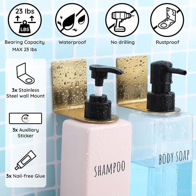 Segbeauty Stainless Soap Bottle Dispenser Holder, Adhesive Wall Mount Bottle - Image 3