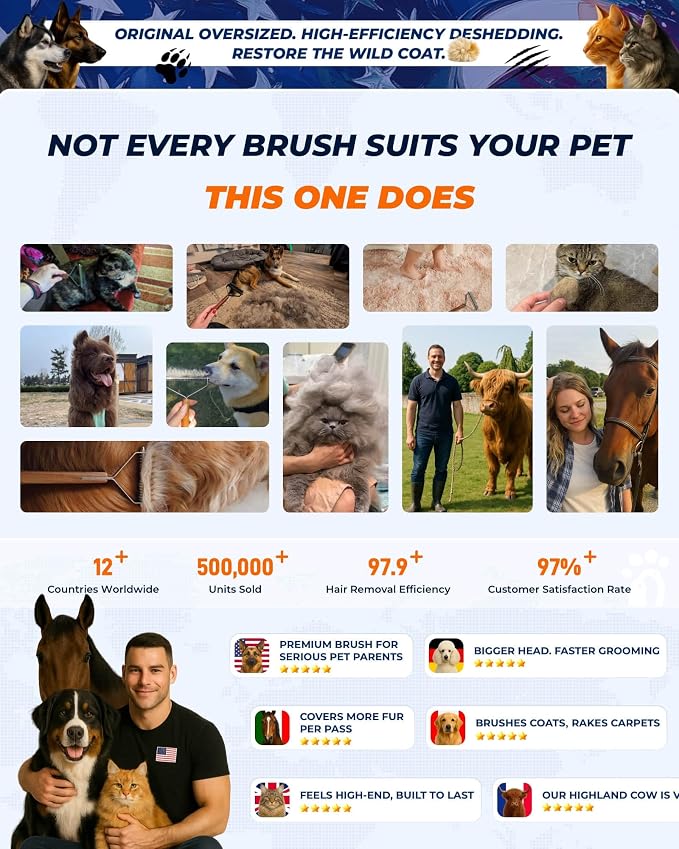 Oversized 2-Sided Dog Brush For Shedding Undercoat Rake for Dogs & Cats & Horses - Image 2