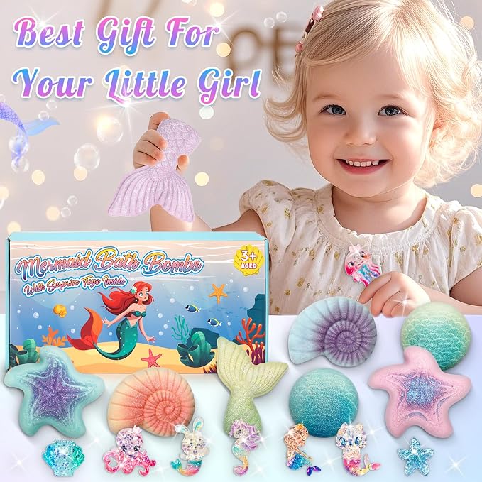 8 Packs Bath Bombs for Kids Girls, Mermaid Bath Bomb - Image 6