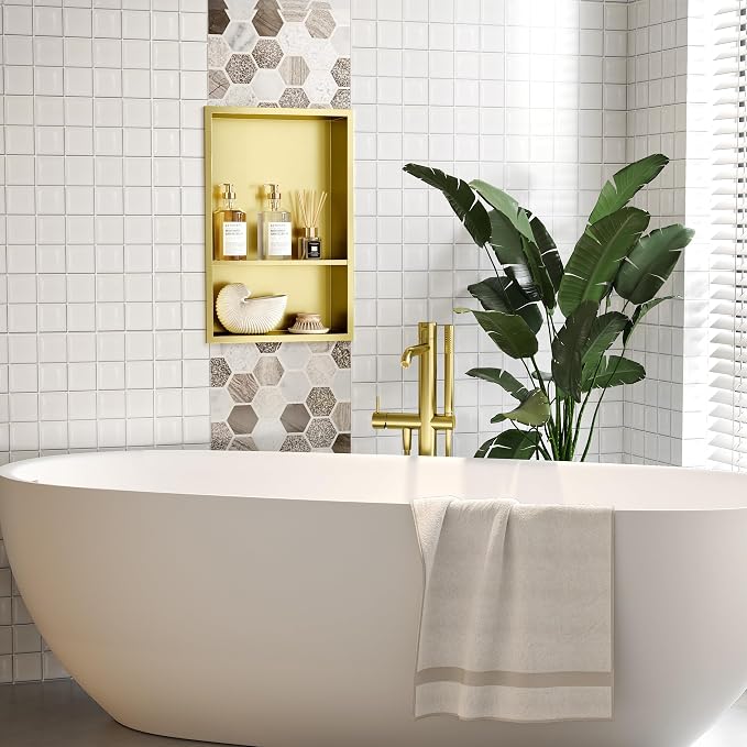 Neodrain Golden 12X18 Inch Double Shelf Stainless Steel Shower Niche, No Tile - Image 4