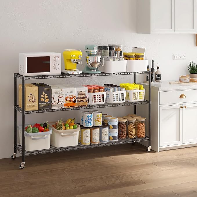 3 Tier Storage Racks Shelving, Heavy Steel Pantry Shelves, Adjustable Wire - Image 2