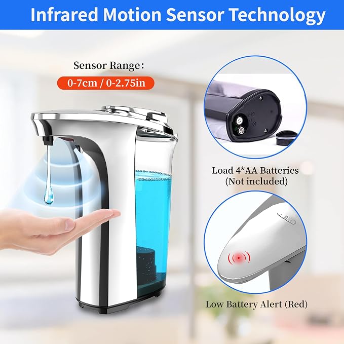 Automatic Soap Dispenser, Touchless Sensor Hand Soap Dispenser 17oz/500ml Silver - Image 6
