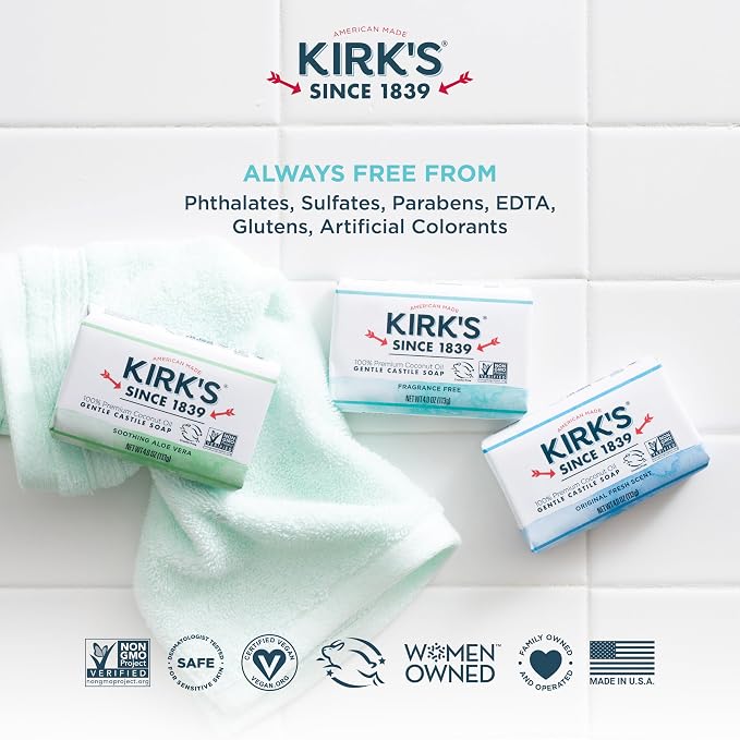 Kirk's Original Coco Castile Soap Fragrance Free 4 oz, Pack 18 - Image 7