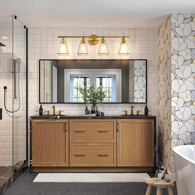 Industrial Bathroom Vanity Lights: 4-Lights Gold Brushed Brass Vintage Metal - Image 7