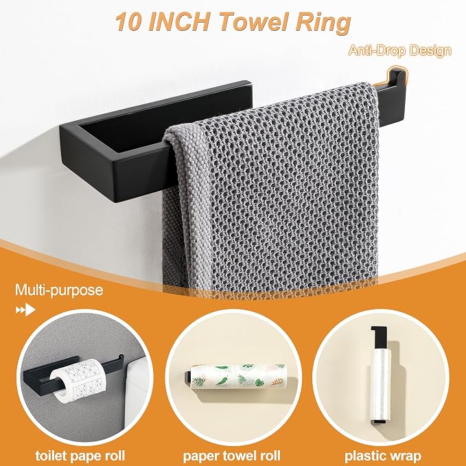 SAYAYO 7-Piece Bathroom Hardware Set Black, Includes 16 Inch Towel Bar - Image 5