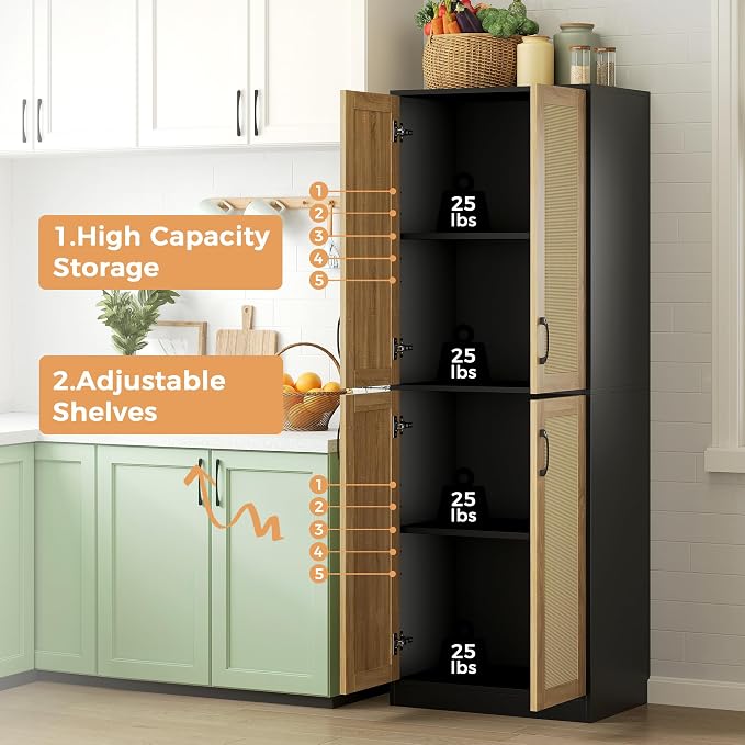 JASIWAY Kitchen Pantry Cabinet, Wooden Linen Pantry Cupboard - Image 4