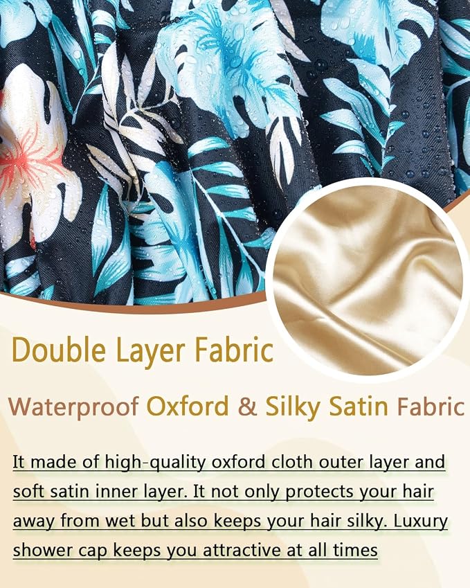 Large Shower Caps for Women Reusable Waterproof Satin Lined Shower Cap - Image 4