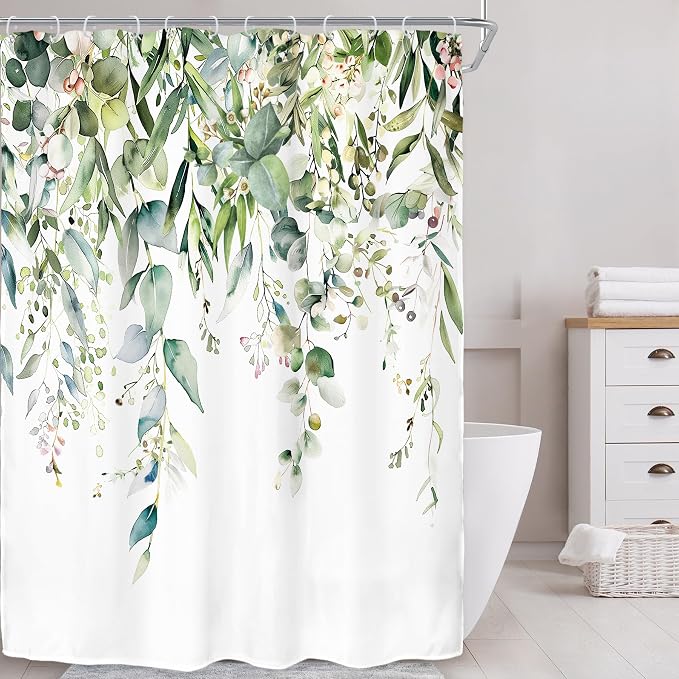Riyidecor Small Green Eucalyptus Leaves Shower Curtain - Image 2