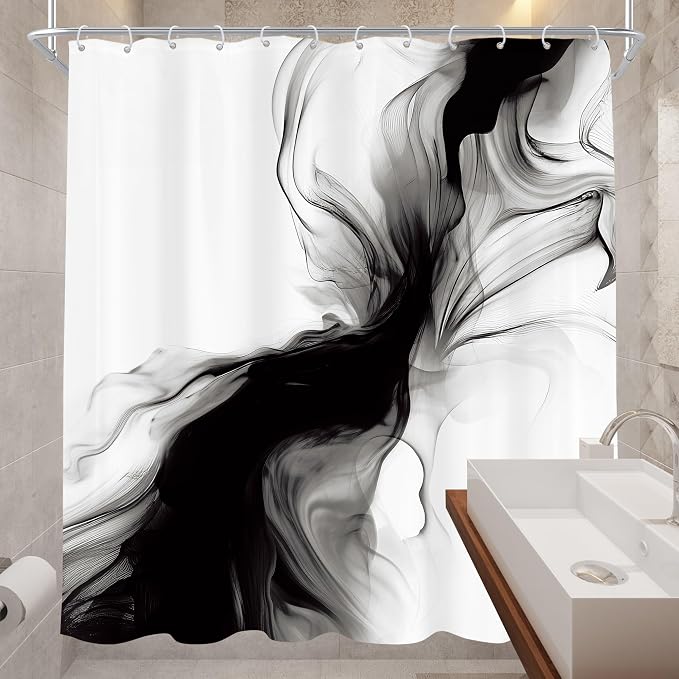 Cinbloo Black and White 72Wx78H Shower Curtain Abstract Modern Ombre Grey - Image 4