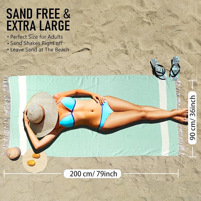 6 Pack Cotton Turkish Beach Towel Lightweight Thin Travel Vacation Essentials - Image 2