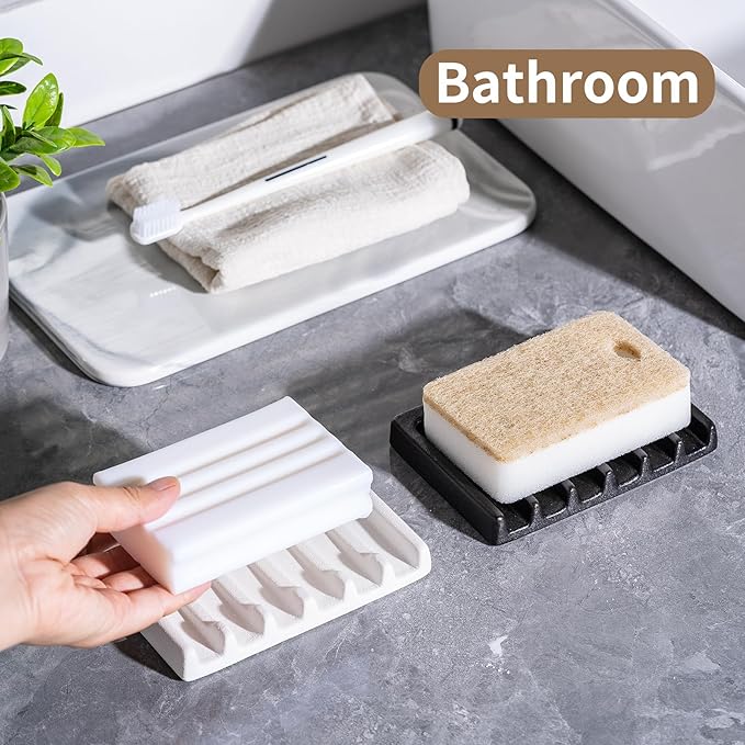 Tanew Self Draining Premium Ceramic Soap Dish, Bar Waterfall Soap Dish - Image 5