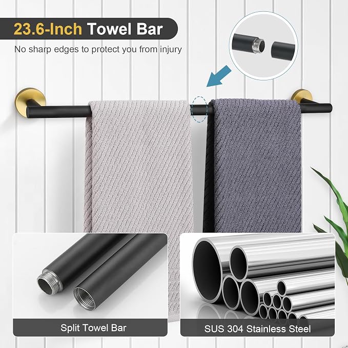 TQKAG Black and Gold Bathroom Hardware Set 6-Piece Bathroom Accessory Set 23.6 - Image 2